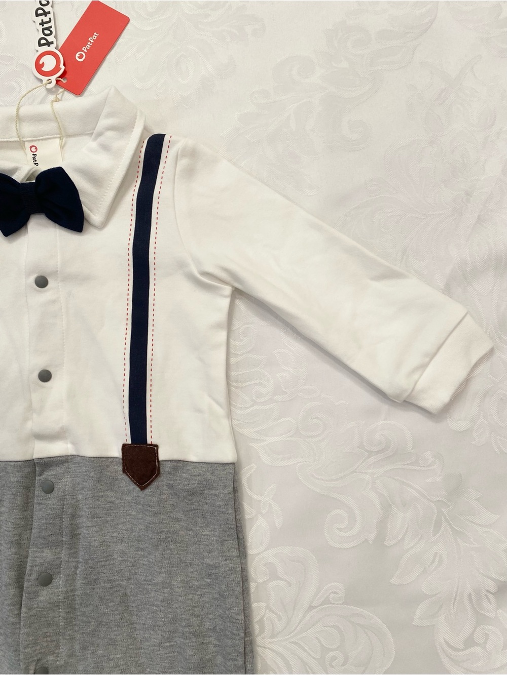 Baby Boys Gender Neutral Long Sleeve Button Bow Tie Romper Jumpsuit, Size 9-12M - Picture 12 of 16